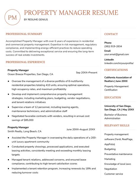 manager summary resume|property manager resume summary.